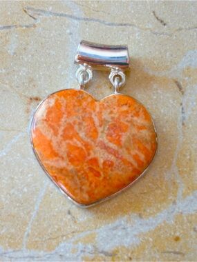 925 Sterling Silver Orange Copper Turquoise Pendant 1.25”🧡